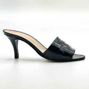 CHANEL Black Patent Leather Slide Heel with CC Logo